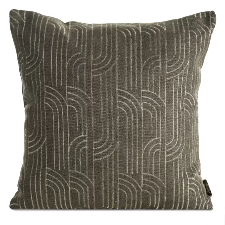 Poszewka na poduszkę 45x45 cm brązowa z złotym geometrycznym haftem MILA - kolekcja VULCANO