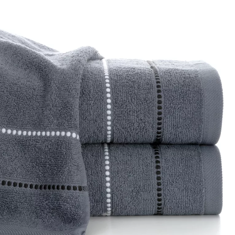 Ręcznik kąpielowy 50x90 cm bawełniany kolor popielaty z kontrastującymi paseczkami 500 g/m2 SUZI