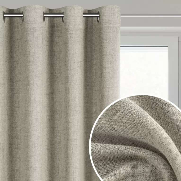 Zasłona ciemnobeżowa o naturalnym melanżowym splocie 140x250 cm przelotka - LINDA