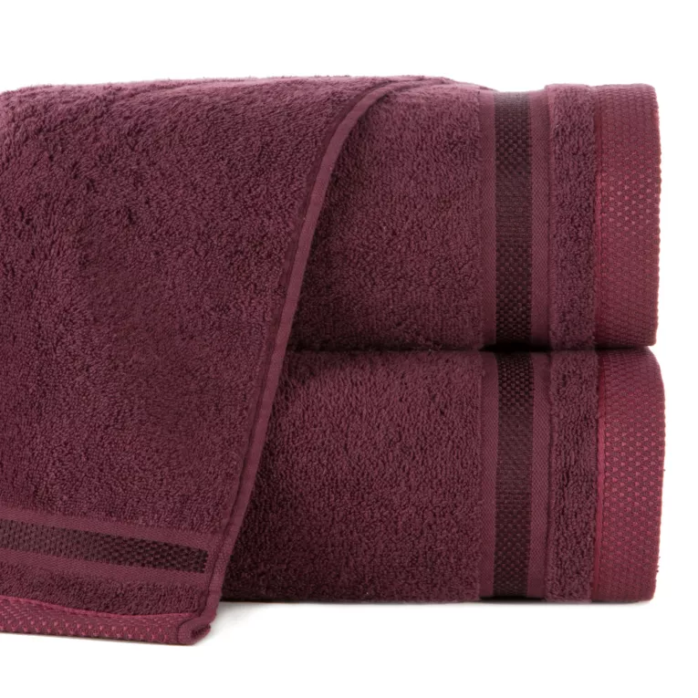 Ręcznik kąpielowy 50x90 cm bawełniany kolor bordowy z bordiurą w paski 500 g/m2 ABBIE