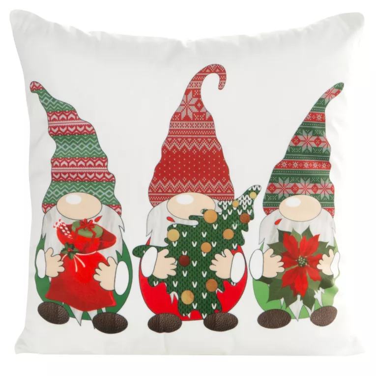 Poszewka na poduszkę 45x45 cm świąteczna biało czerwona z motywem skrzatów JINGLE 36