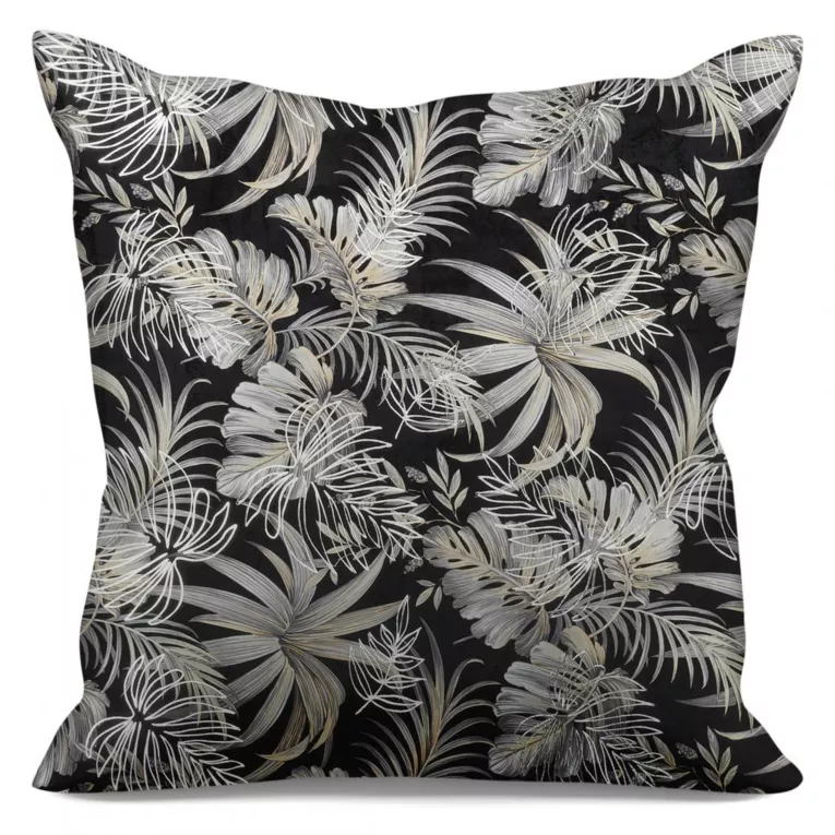 Poszewka na poduszkę 40x40 cm welwetowa, czarno beżowa z modnym, błyszczącym wzorem liści RODOS