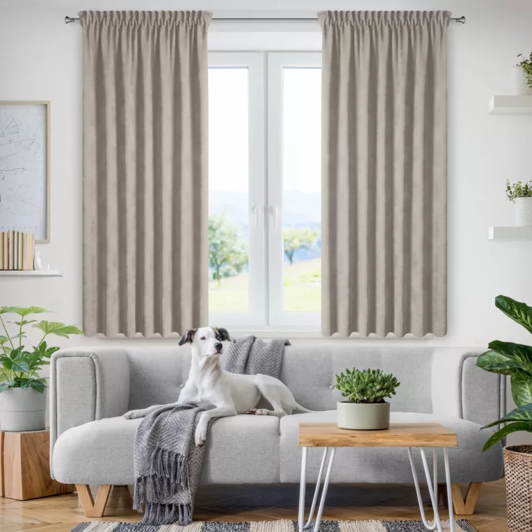 Zasłona beżowa z tkaniny welurowej 140x175 cm taśma - Dora