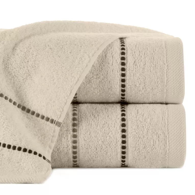 Ręcznik kąpielowy 70x140 cm bawełniany kolor beżowy z kontrastującymi paseczkami 500 g/m2 SUZI