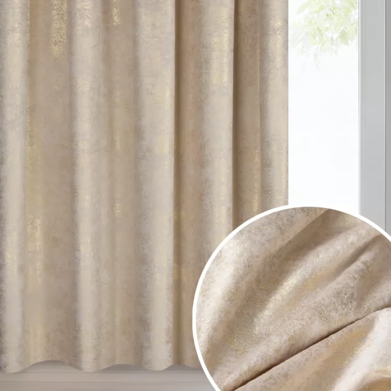 Zasłona kremowo, srebrna welwetowa z nakrapianym nadrukiem 135x270 cm taśma - AVENA