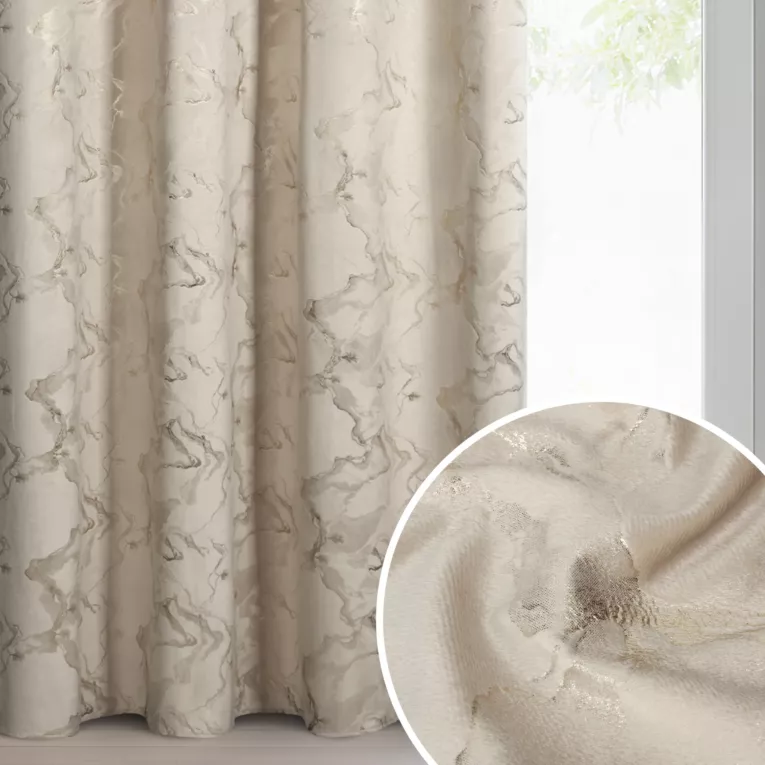 Zasłona beżowo, szampańska welwetowa zdobiona błyszczącym nadrukiem 140x250 cm przelotka - RAJA