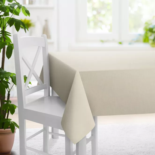 Obrus na wymiar kremowy z tkaniny szenilowej z efektem melanżu