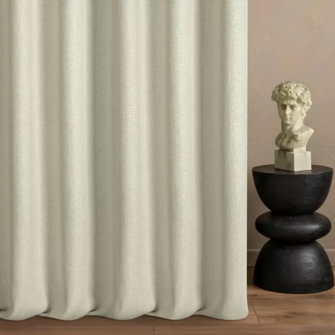 Zasłona szyta na taśmie 5 cm kremowa z tkaniny o naturalnym splocie w stylu eko