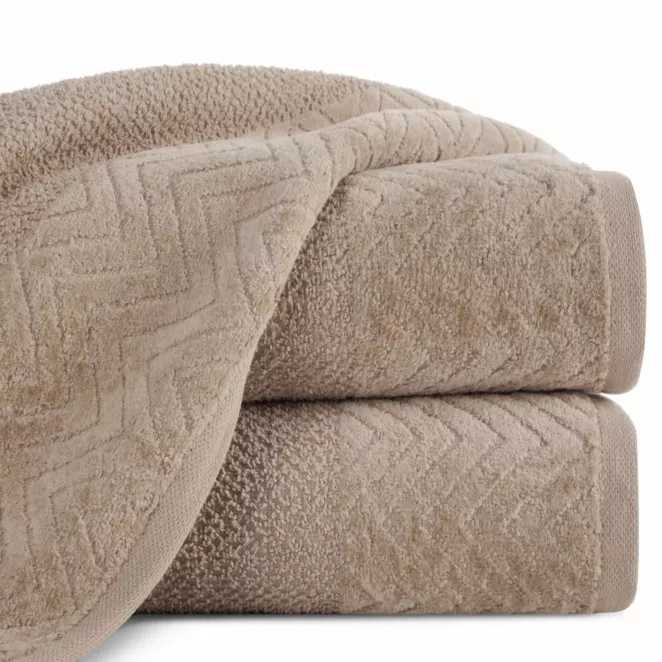 Ręcznik do rąk 30x50 cm bawełniany kolor beżowy o ryżowej strukturze z welwetową bordiurą 500 g/m2 LOREN