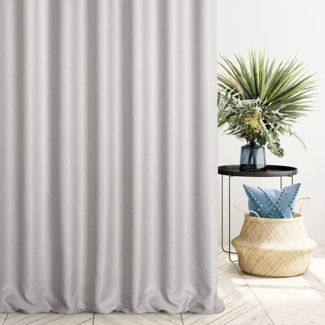 Zasłona szyta na taśmie 5 cm srebrna z tkaniny typu dimout o średnim stopniu zaciemnienia