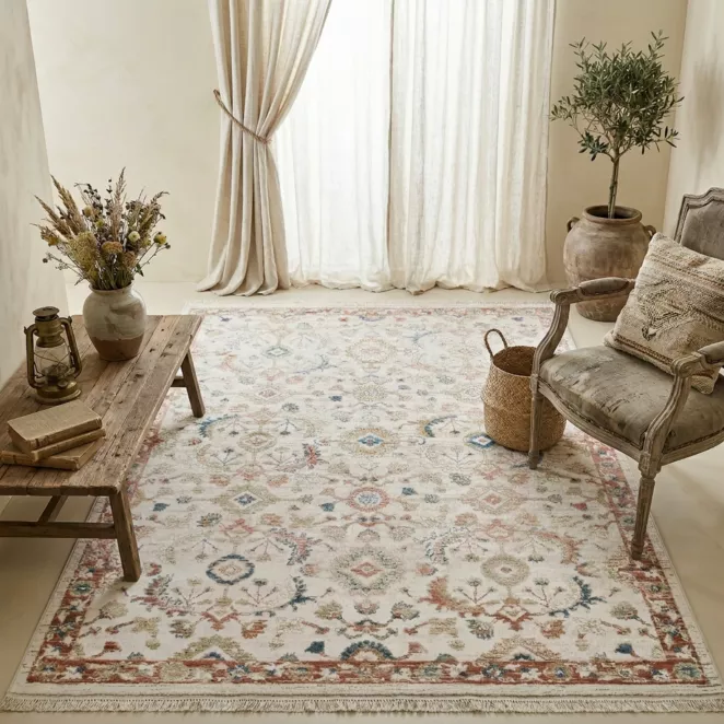 Dywan 60x100 cm kremowo, ceglasty z klasycznym motywem w stylu vintage ELORA 8