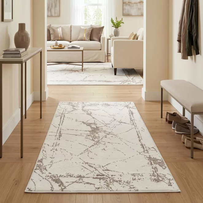 Dywan 60x100 cm jasnoszary, beżowy zdobiony abstrakcyjnym wzorem ASIA 2