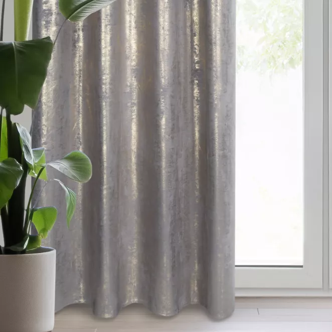 Zasłona welwetowa biało, srebrzysta zdobiona przecieranym wzorem 140x250 cm przelotka - RENIA