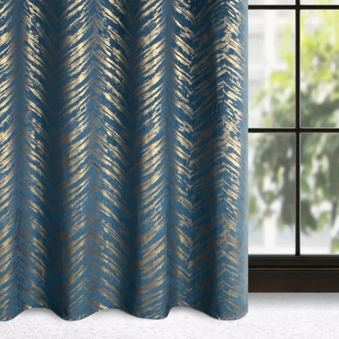 Zasłona granatowa z błyszczącym złotym nadrukiem z welwetu 140x250 cm przelotka - SARA
