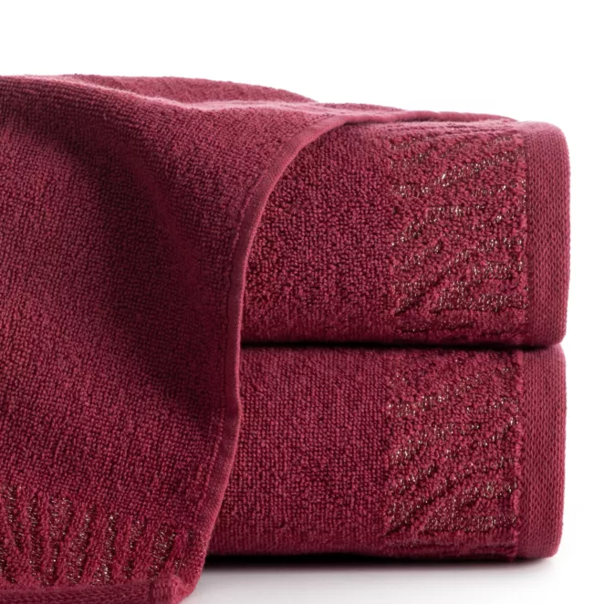 Ręcznik kąpielowy 70x140 cm bawełniany kolor bordowy z ozdobną błyszczącą bordiurą 500 g/m2 MARGO