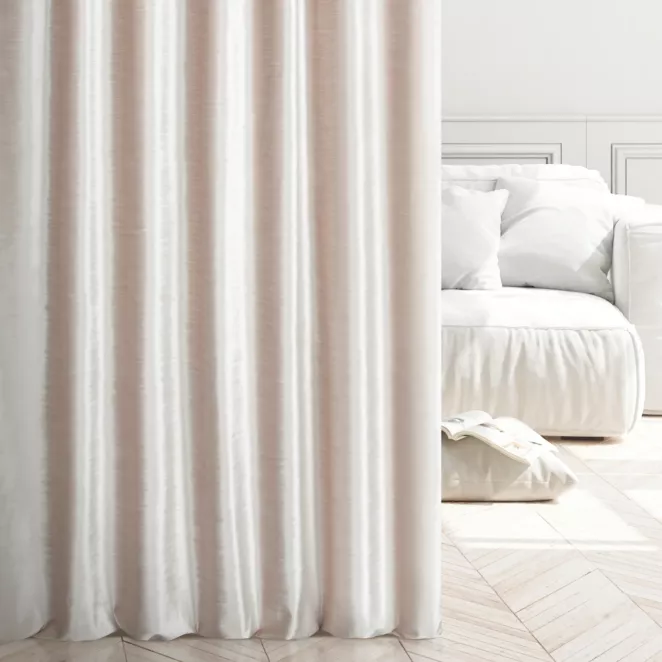 Zasłona szyta na taśmie 5 cm SAFARI 1 perłowa z miękkiej welwetowej tkaniny z połyskiem i poziomym prążkiem