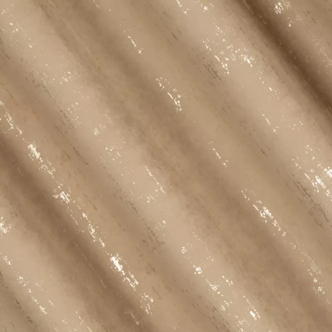 L165/1 Zasłona szyta na taśmie 5 cm beżowo złocista z miękkiej tkaniny o strukturze weluru z połyskliwym nadrukiem