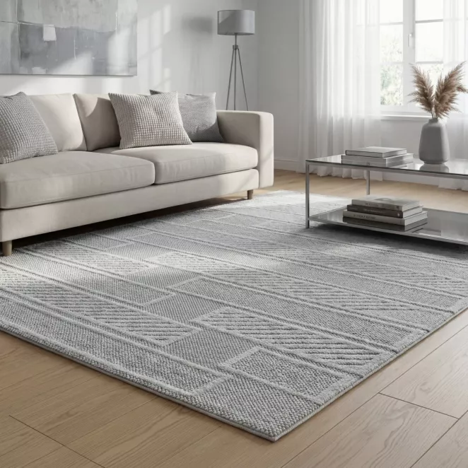 Dywan 200x290 cm srebrny o miękkim pętelkowym splocie PORTO 1