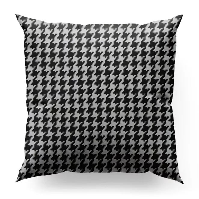 Poszewka szyta biało czarna z miękkiej tkaniny z nadrukiem w pepitkę