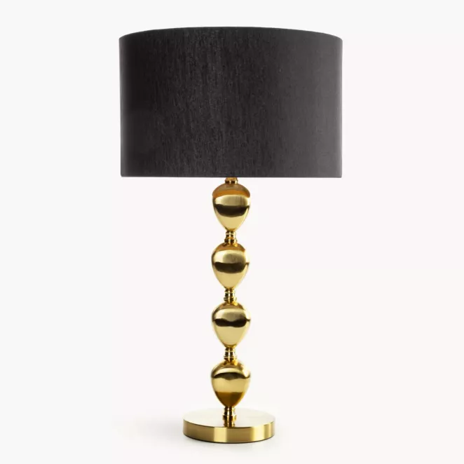 Lampa stołowa do salonu czarno, złota CELIA z matowym abażurem