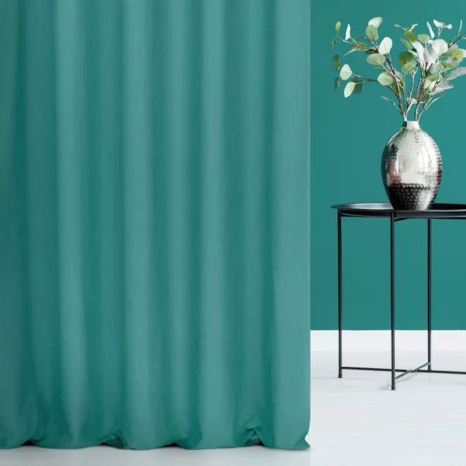 Zasłona szyta na taśmie 5 cm jasnoturkusowa o naturalnym, gęstym splocie w stylu eko