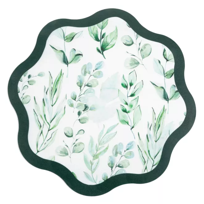 Podkładka na stół zielono, fioletowa średnica 38 cm JANE z nadrukiem roślinnym