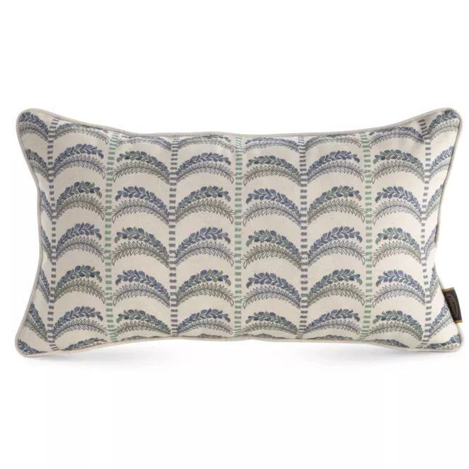 Poszewka na poduszkę 30x50 cm z dodatkiem lnu niebiesko, biała z motywem roślinnym RAMAS - kolekcja SEA SUMMER