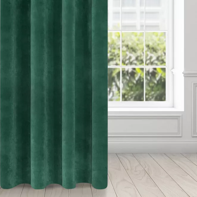 Zasłona ciemnozielona z ekskluzywnego aksamitnego welwetu 290 g/m2 140x250 cm 10 szt. przelotek - RIA - Diva Line