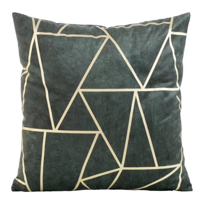 Poszewka na poduszkę 45x45 cm welwetowa ciemnomiętowa z nadrukiem geometrycznym BLINK 29