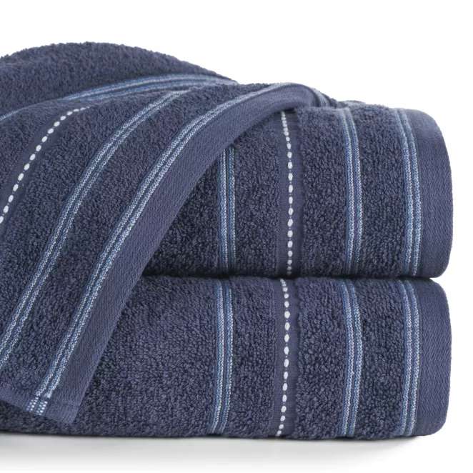 Ręcznik do rąk 30x50 cm bawełniany kolor granatowy zdobiony kontrastującymi pasami 500 g/m2 VENTO