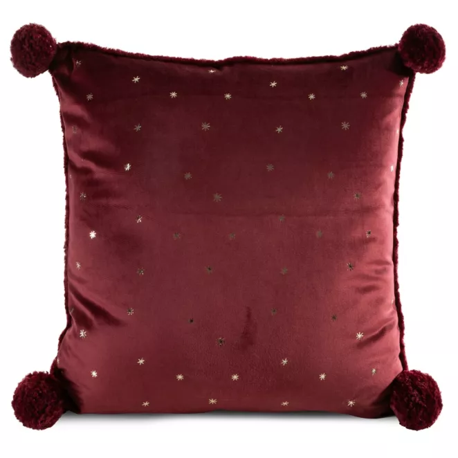 Poszewka na poduszkę dwustronna 45x45 cm welwetowa kolor bordowy z motywem świątecznym
