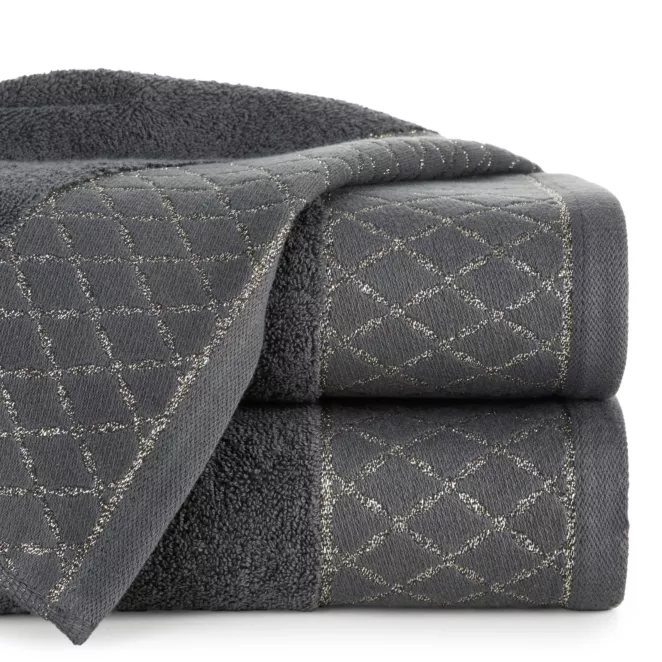 Ręcznik do rąk 30x50 cm bawełniany kolor stalowy zdobiony wzorem geometrycznym 500 g/m2 LAYLA