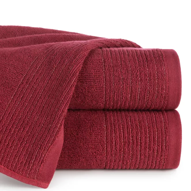 Ręcznik kąpielowy 50x90 cm bawełniany kolor bordowy zdobiony błyszczącą bordiurą 500 g/m2 LARI