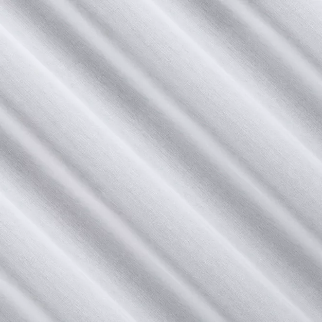 E12/1 Firana szyta na taśmie 5 cm biała z miękkiej tkaniny o delikatnym połysku, wykończona obciążnikiem