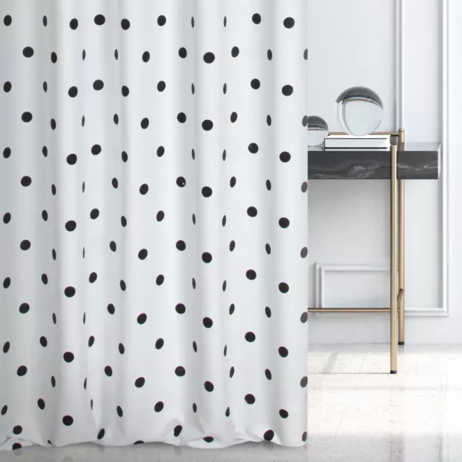 Tkanina zasłonowa z nadrukiem w groszki, miękka w dotyku