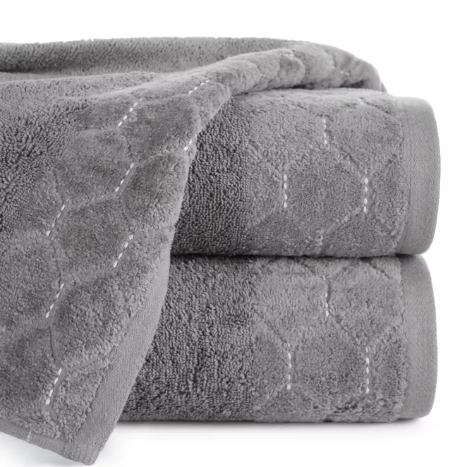 Ręcznik kąpielowy 50x90 cm bawełniany kolor stalowy z welwetową geometryczną bordiurą 500 g/m2 LUMIA