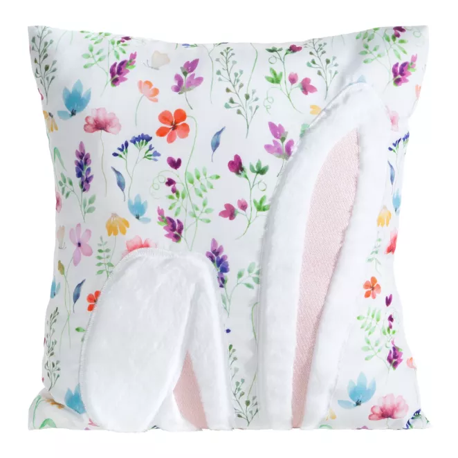 Poszewka na poduszkę 45x45 cm biało, pudrowa z motywem wielkanocnym zdobiona puszystą aplikacją WIOSNA 64