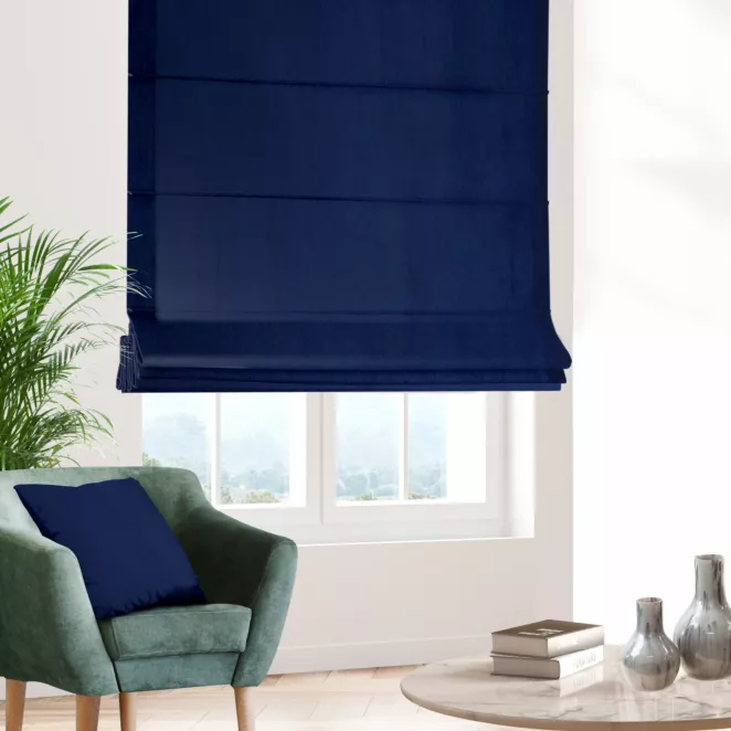 Roleta rzymska ciemnogranatowa z miękkiej tkaniny welwetowej