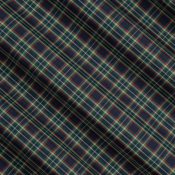 L178/1 Zasłona szyta na taśmie 5 cm granatowo zielona z delikatnej tkaniny w kratkę