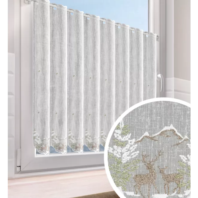 Tkanina firanowa zazdrostka zdobiona świątecznym zimowym haftem z Jelonkami