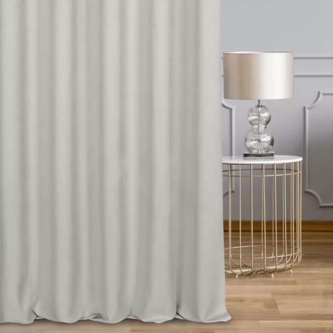 Zasłona szyta na taśmie 5 cm jasnopopielata z miękkiej tkaniny o welurowej strukturze i wyraźnym splocie