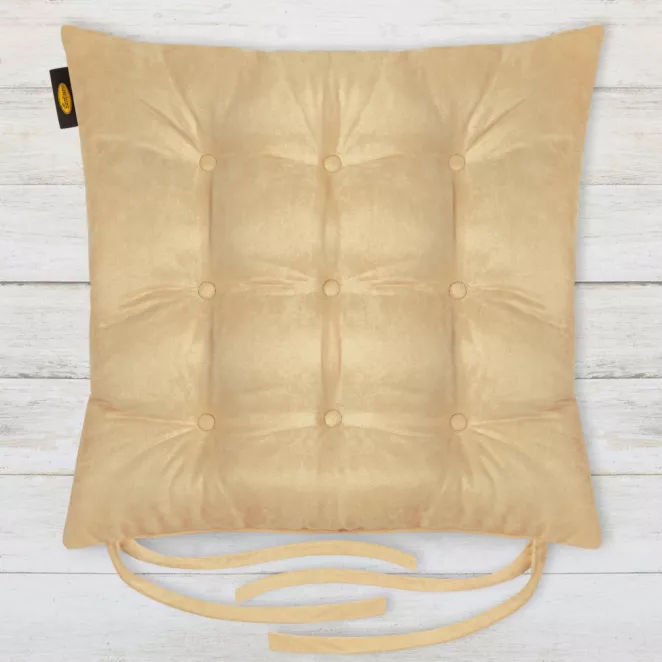 Poduszka na krzesło dwustronna 40 x 40 x 6 cm welurowa beżowa z dziewięcioma pikowaniami ADORE