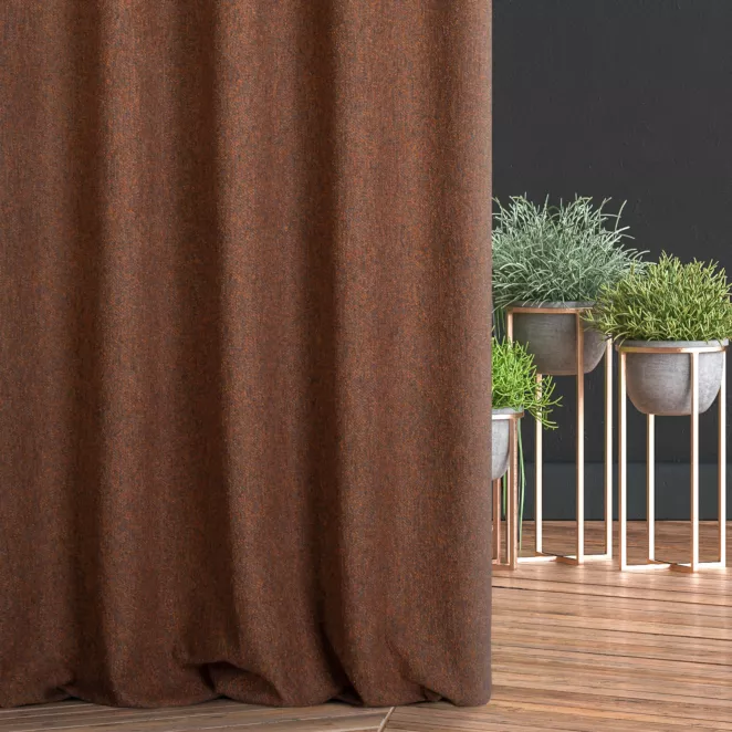 Zasłona szyta na taśmie 5 cm ruda z tkaniny bukla z efektem melanżu