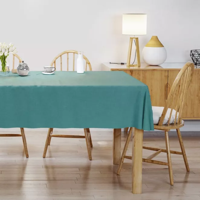 Obrus szyty ADESSA ciemnoturkusowy z miękkiej tkaniny o welurowej strukturze