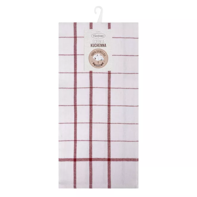 Ściereczka kuchenna 50x70 cm bawełniana kolor biały ,czerwony zdobiona kratką 200 g/m2 CHECK