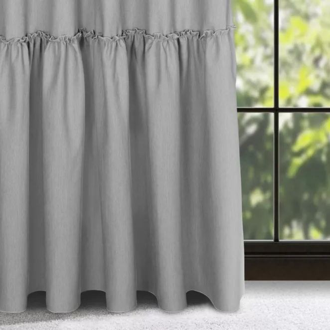 Zasłona srebrna z falbaną z tkaniny o płóciennym splocie 140x250 cm taśma - LENA