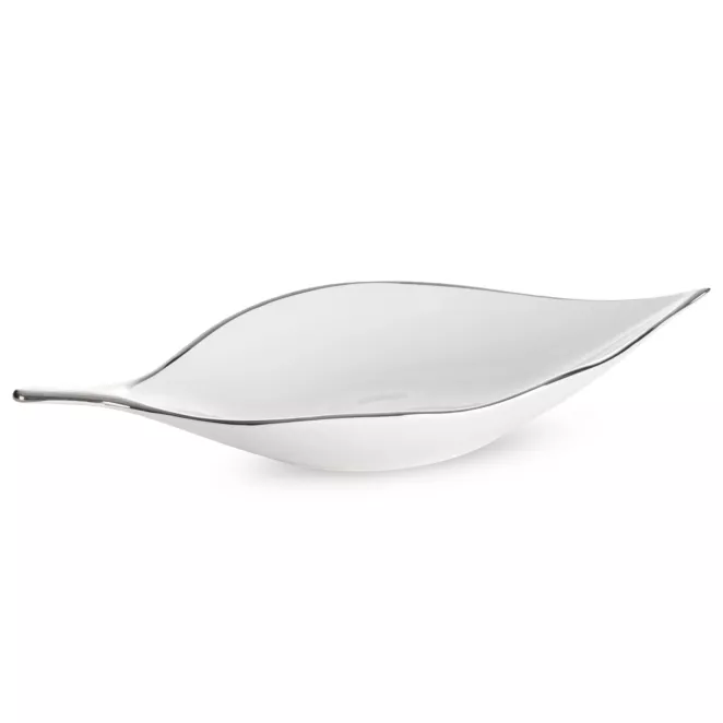 Patera ceramiczna biało-srebrna  w kształcie liścia 18x40x7 cm ABBI