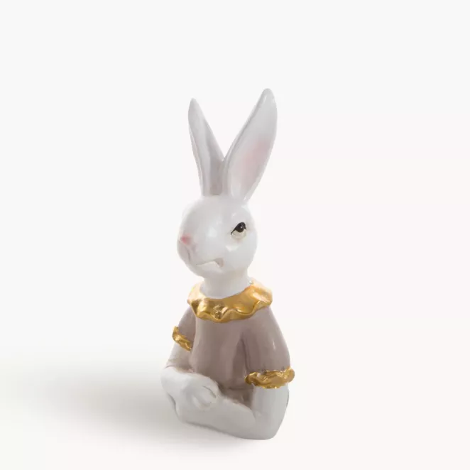 Wielkanocna figurka dekoracyjna zajączka w biało, beżowej kolorystyce