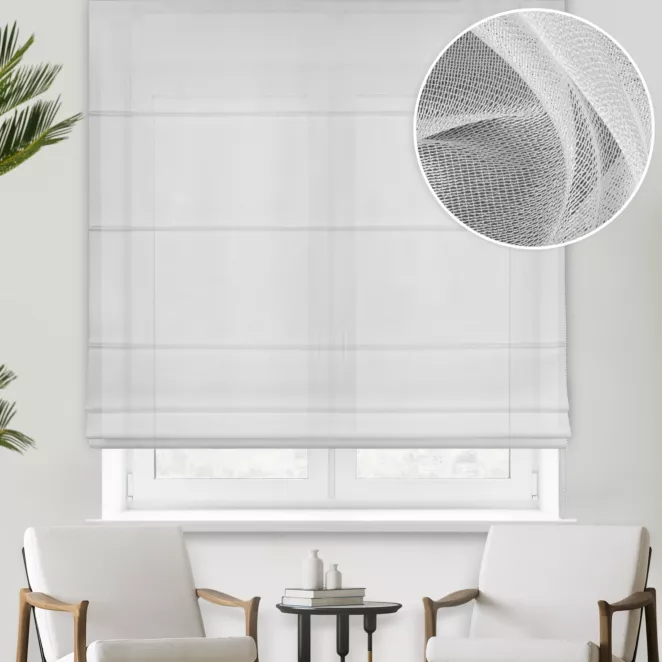 Roleta rzymska GIOVANNA kremowa z lekko połyskliwej miękkiej tkaniny o ciekawym splocie, wykończona obciążnikiem