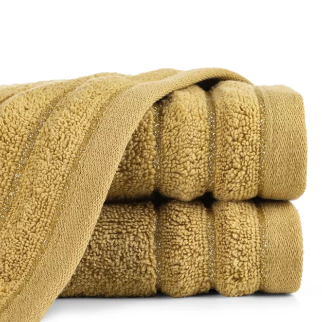 Ręcznik kąpielowy 30x50 cm bawełniany kolor musztardowy z błyszczącą bordiurą 500 g/m2 NADINE